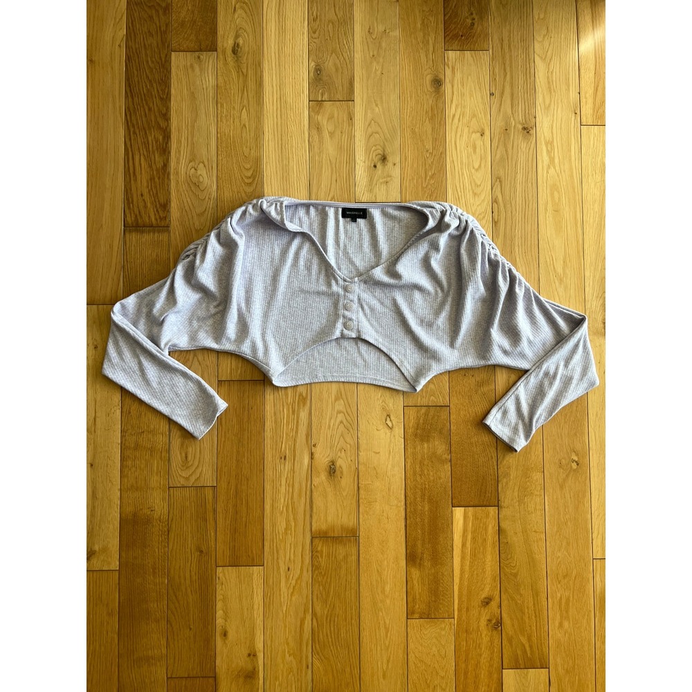 Majorelle Priscilla Cropped Top Ribbed Ruched Long Sleeves Dusty Lilac Womens S - Picture 2 of 8